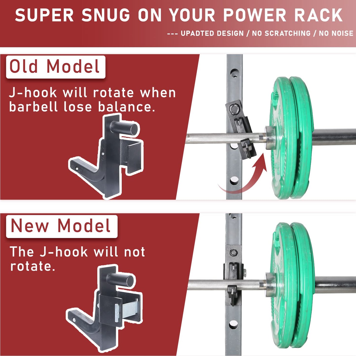 SYL Fitness J-Hooks for 3x3" Power Rack with 1" Hole, Barbell Holder/Squat Rack Accessories J Cups