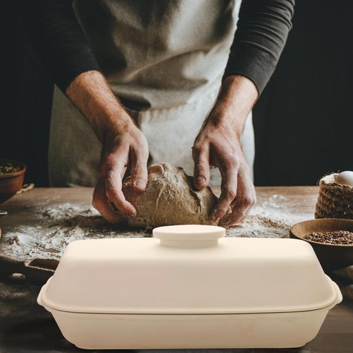 EZFXHD WTER Ceramic Loaf Pans for Baking Bread,Unglazed Stoneware Bakeware for Baking Homemade Loaves, Square Bread Baker with Lid for Oven,Easy to Clean