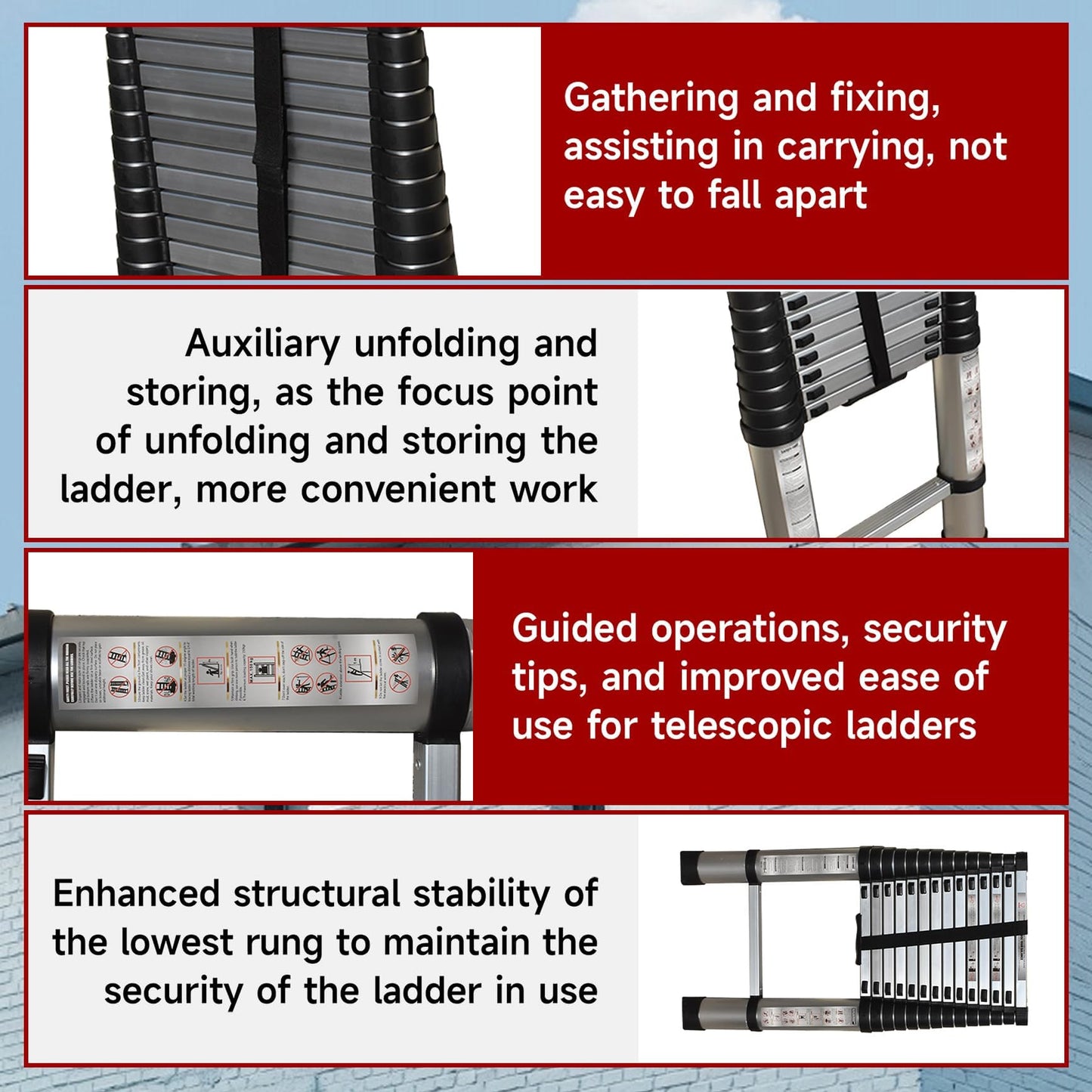 findmall 14.5FT / 4.4M Aluminum Telescopic Ladder Multi Use Non-Slip Collapsible Ladder Telescoping Ladders
