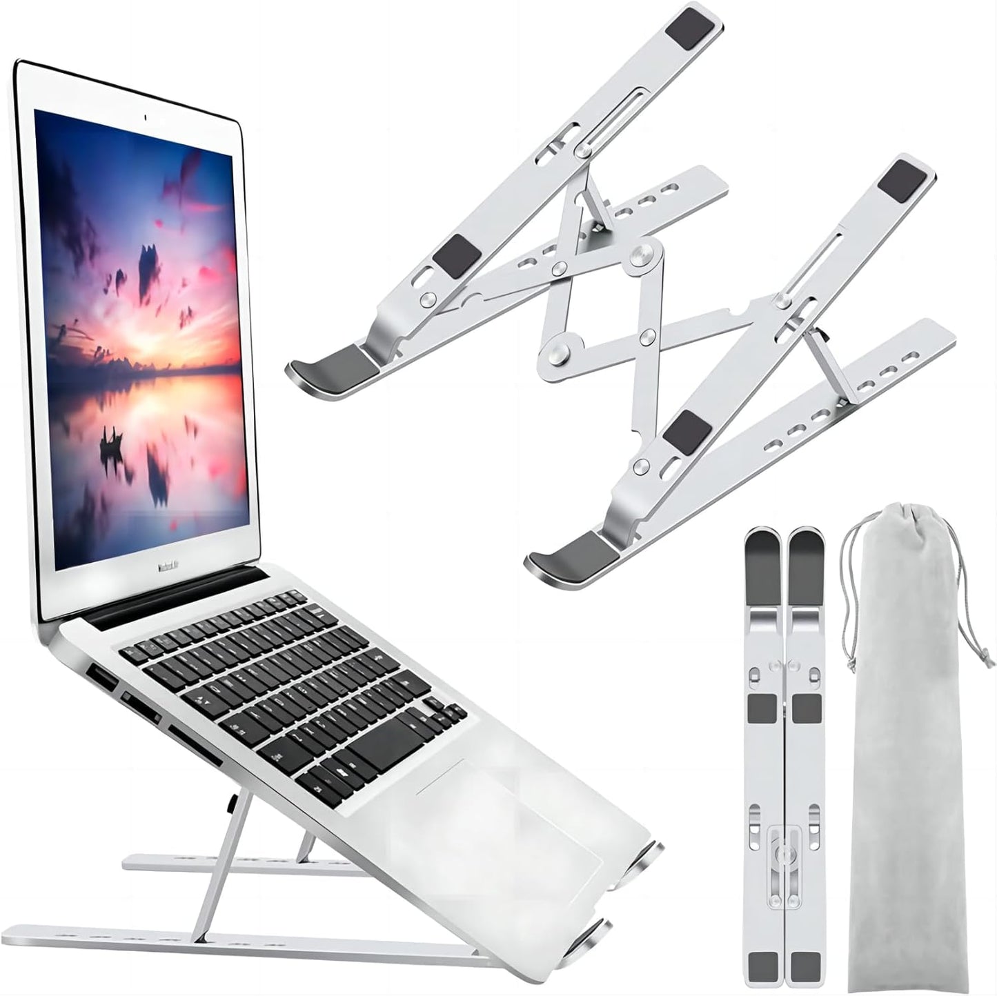 Leeboom 10-15.6Inch Laptop Stand for Desk, Ergonomic Design Adjustable Aluminum Foldable Portable Computer Stand