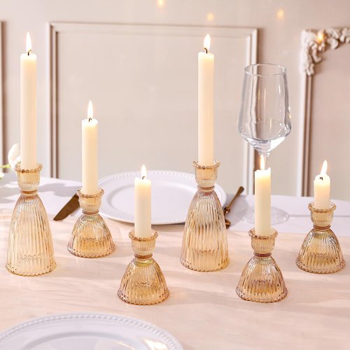 LAMORGIFT Gold Candlestick Holders Set - 4pcs 3.5" & 2pcs 6" Assorted Taper Candle Holders for Weddings & Modern Home Decor