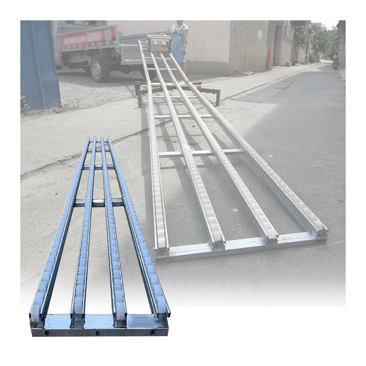 Collocatable Conveyor Roller for Werehouse Unload, Foldable Unpowered Gravit-y Conveyor Belt Table, 15”Wx78”L Portable Stainless Steel Rail Ramp with ABS Plastic Roller Unloading Pulley Factory