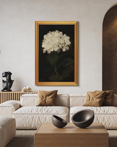 HUARCEY Vintage Wall Art - Gold Framed Flower Canvas Print for Living Room | 24"x36" White Hydrangea