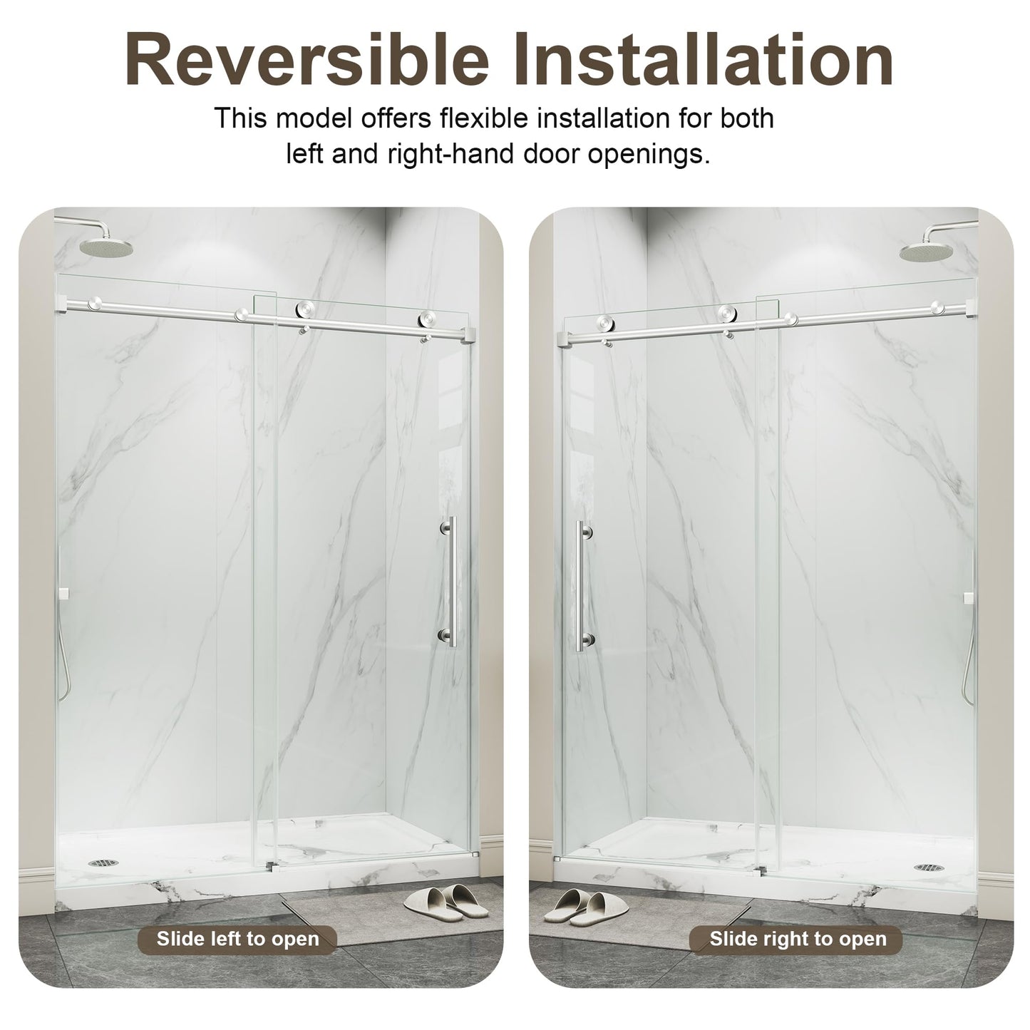 Frameless Glass Shower Door,43-48" W x 72" H Single Sliding Frameless Shower Door,1/4"(6mm) SGCC Tempered Glass,Safety Explosion-Proof Film Nano Coating,Brushed Nickel