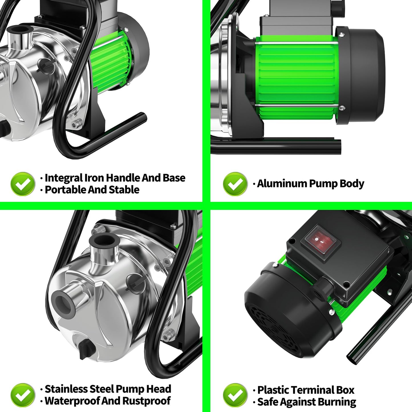 SHANGDA Water Transfer Pump Electric Shallow Well Pump 1.2HP 1200GPH for Lawn Garden Irrigation, Green