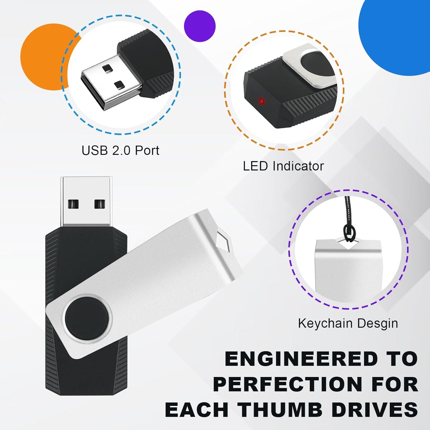 MECHEER 8GB 10 Pack, USB2.0 Flash Drive USB Memory Stick Bulk Thumb Drives Swivel Jump Drives USB Storage Flash Drive