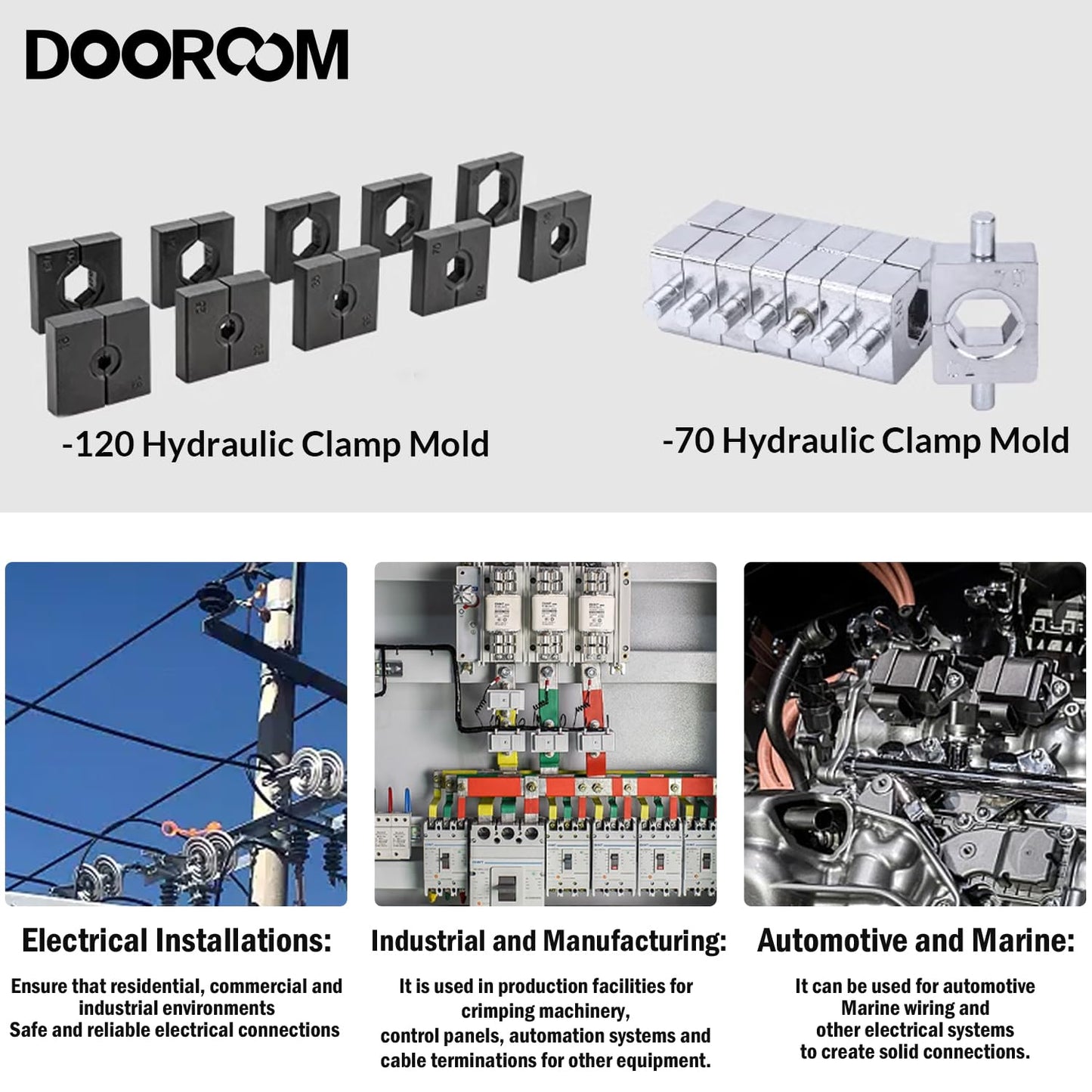 DOOROOM Electric Hydraulic Cable Lug Crimping Tool, 8 AWG to 500 MCM Terminal, Cable, Wire Electric Crimper Tool Kit, Battery Crimp Tool Kits with 11 Dies