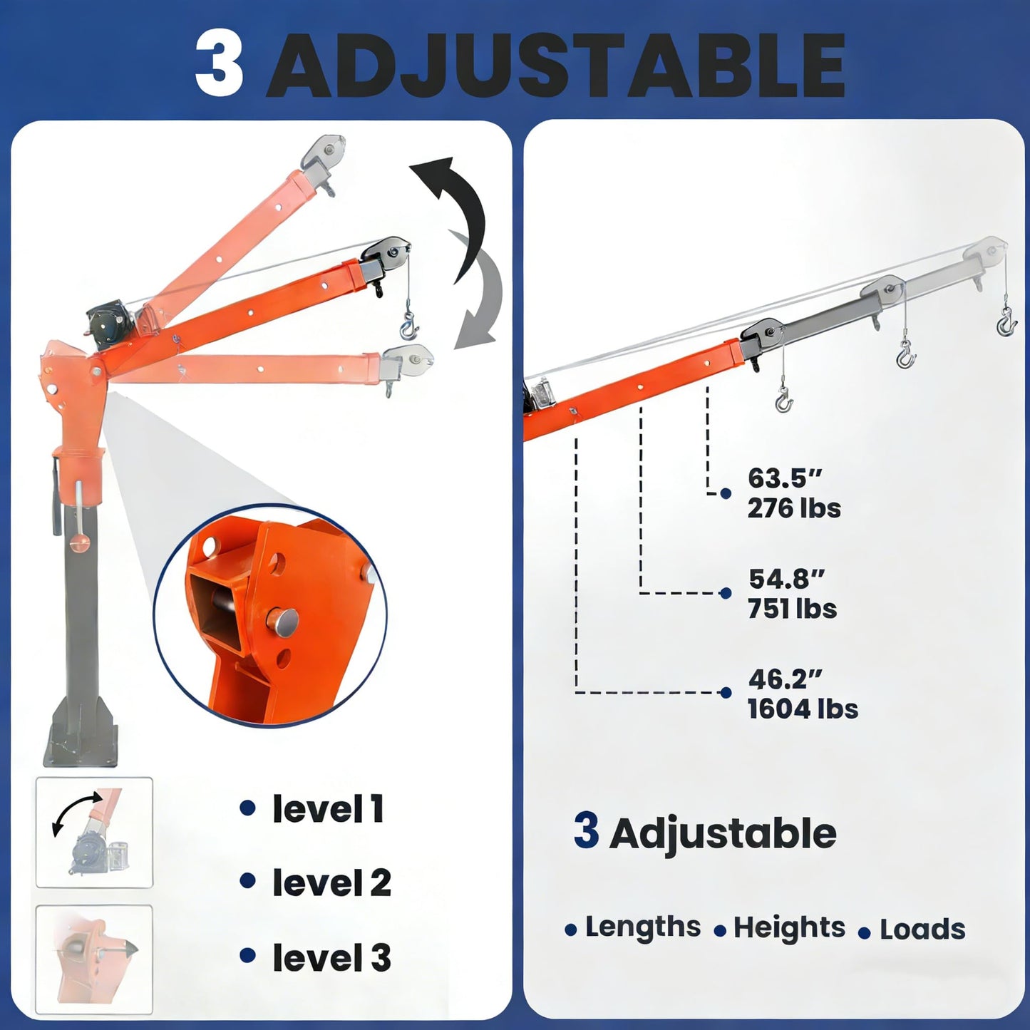 2500 lbs Dismountable Household Hoist Truck Crane | 5000 lbs Electric Winch | Foldable Truck-Mounted Bed Crane | 360° Swivel Jib Crane for Construction (1600 lbs with Electric Winch 4500 lbs)