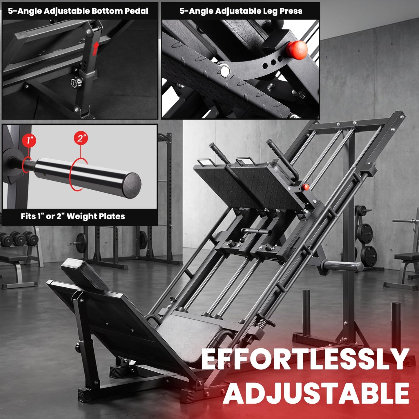 LIONSCOOL Upgraded 3-in-1 Leg Press Hack Squat Machine with Weight Storage, Professional Adjustable Iso-Lateral Trainer with Linear Bearing for Home Gym Lower Body Strength Training