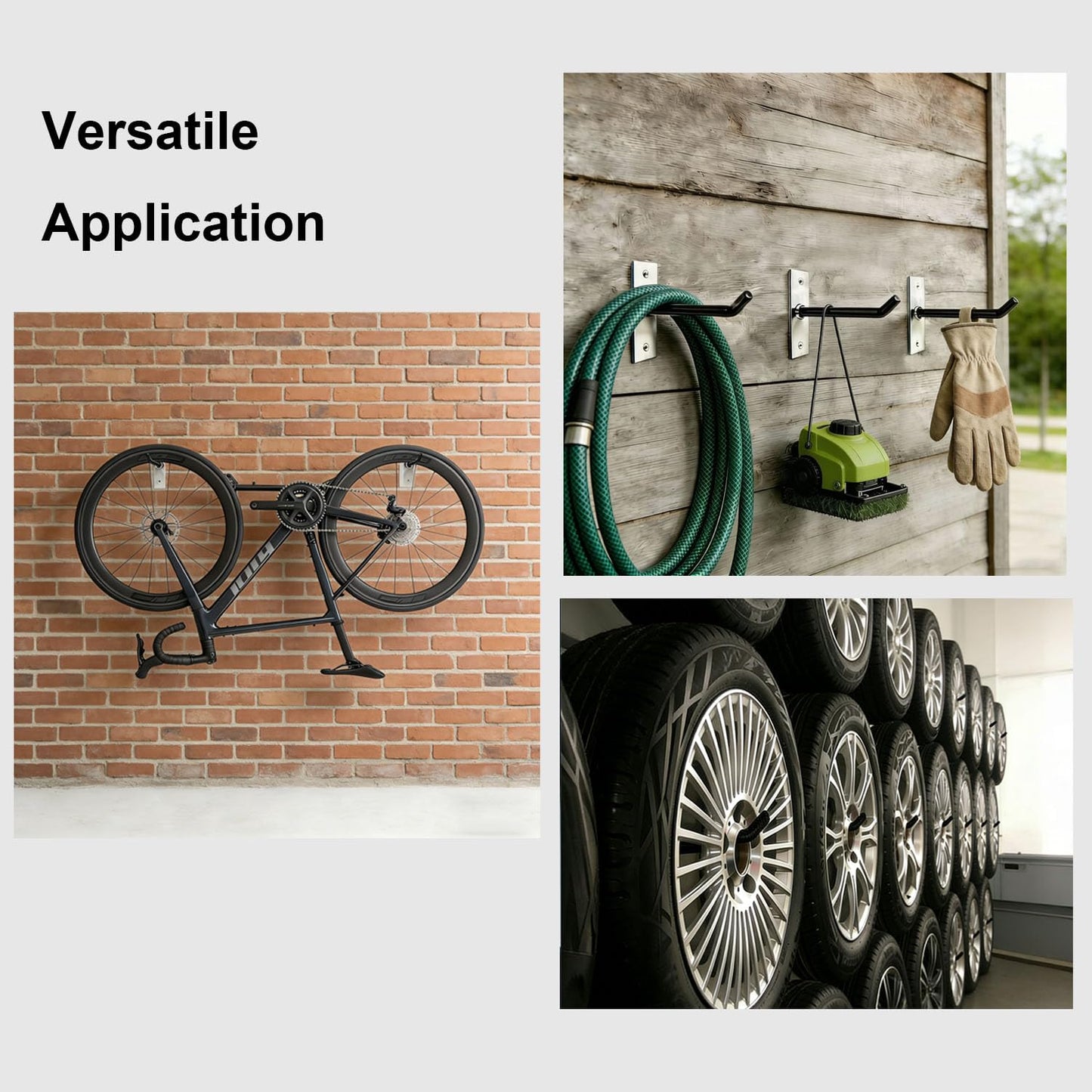 Sinoer 10-Inch Heavy Duty Steel Tire Rack Wall Mount (4-Pack) – Anti-Slip Garage Tires Hooks for Tire, Wheel, Ladder, Bike & Tool Storage – Garage Organization Hanger with Screws & Anchors, Black