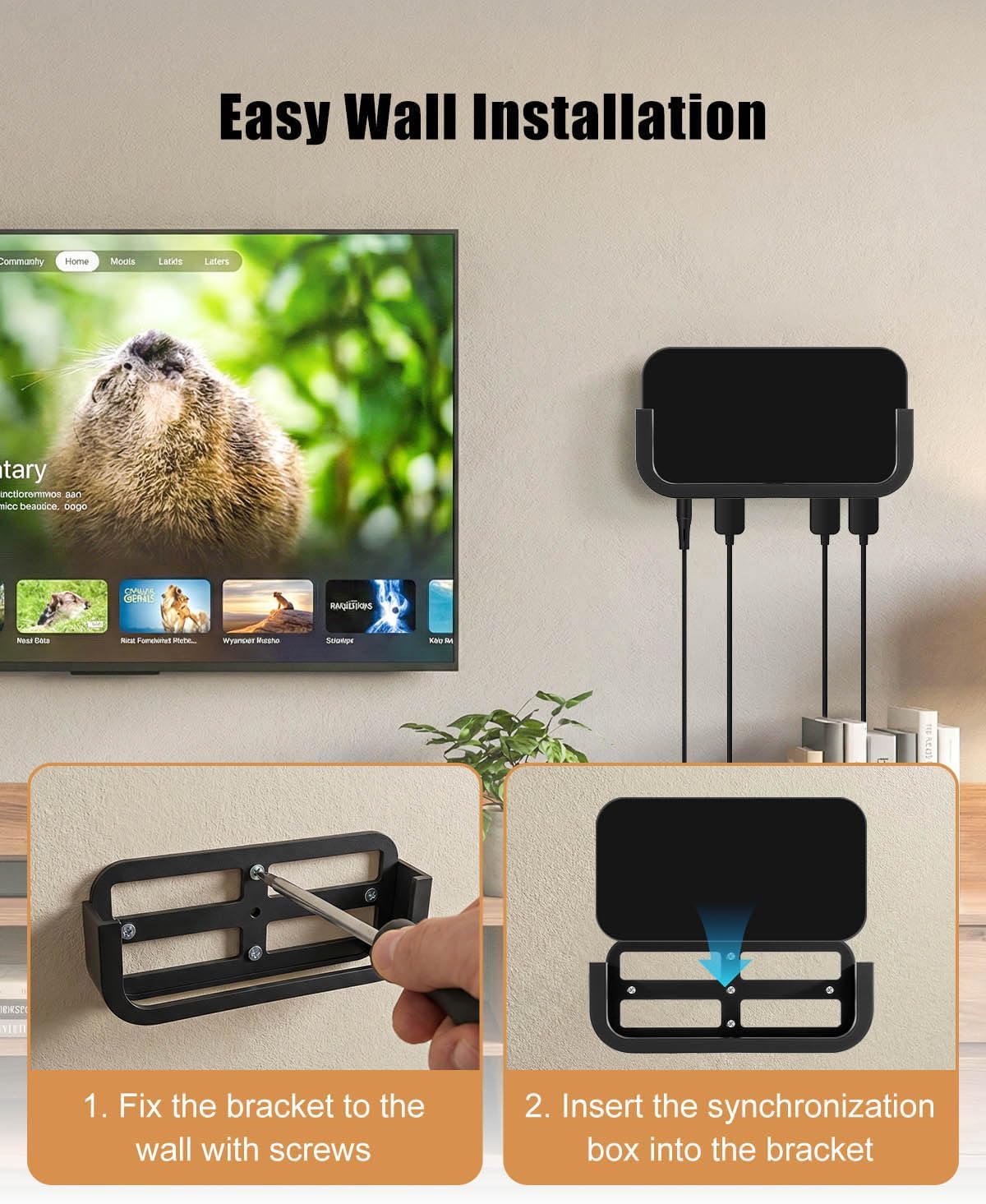 JVWKPU 4K, Set, Wall Mount Fit for Philips Hue Play HDMI Sync Box Box Bracket with Screw Space-Saving Wall Mount Holder