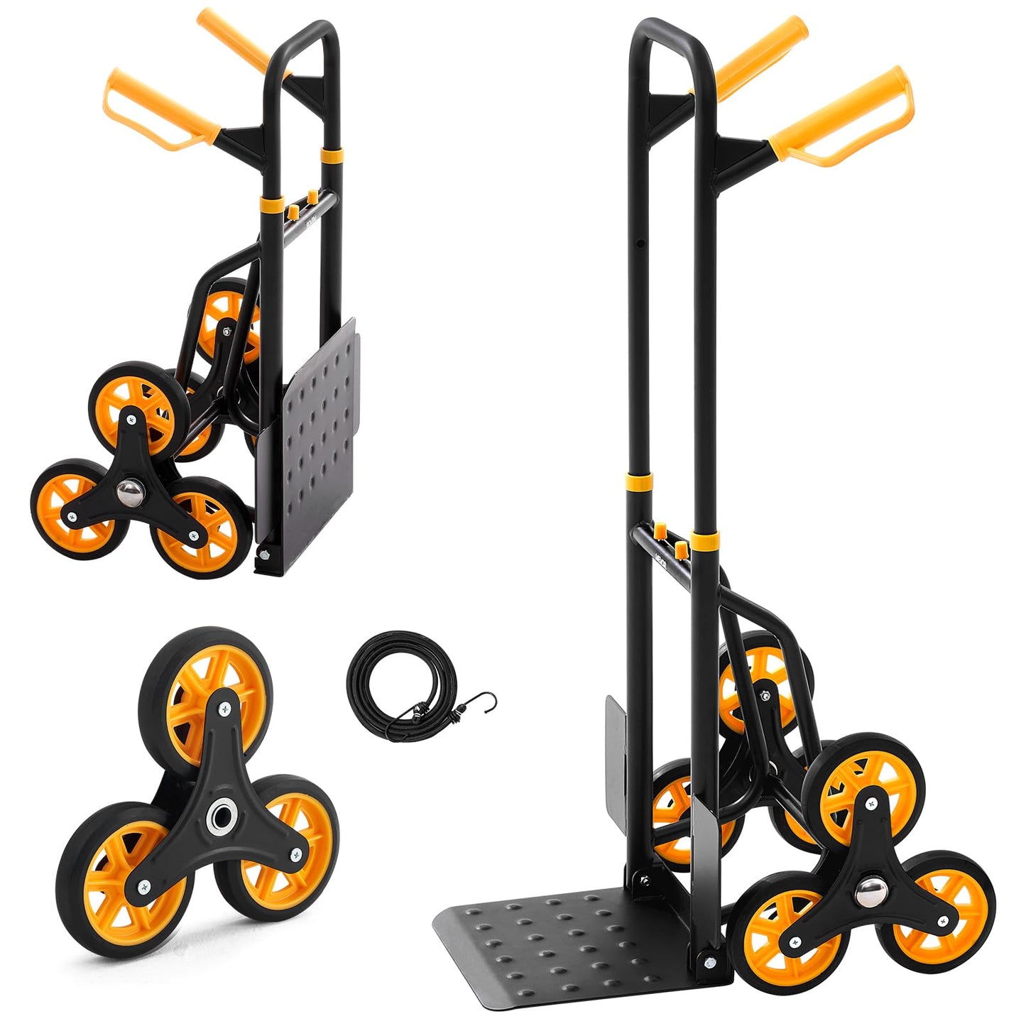 VEVOR Stair Climbing Cart 440 lbs, 330 lbs Stair-Climbing Capacity, Heavy-Duty Folding Trolley Cart with Telescoping Handle, 6 Wheels and 2 Bungee Cords for Home, Groceries, Warehouse