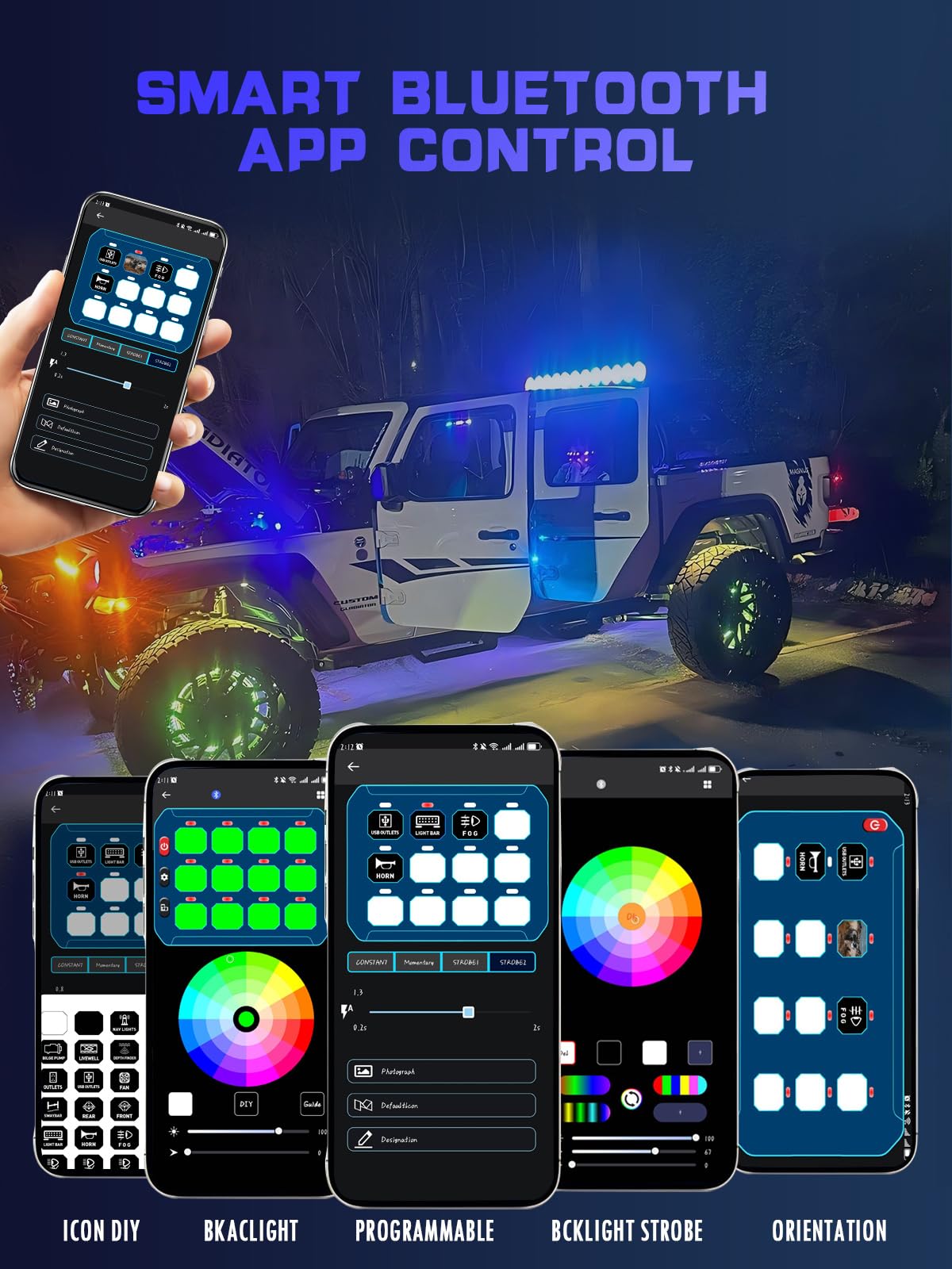 Chelhead Bluetooth Switch Panel P2 Remote Control Switch Transparent Control Box Multifunction Compatible with Trucks Jeep Boat Marine SUV Caravan UTV Pickup