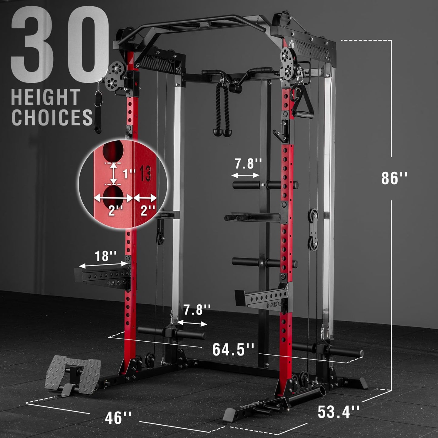 Mikolo Power Cage, 2000LB Power Rack with Independent Dual Pulley System, Multi-Function Home Gym Workout Machine for Cable Crossover (Aluminum Pulleys)