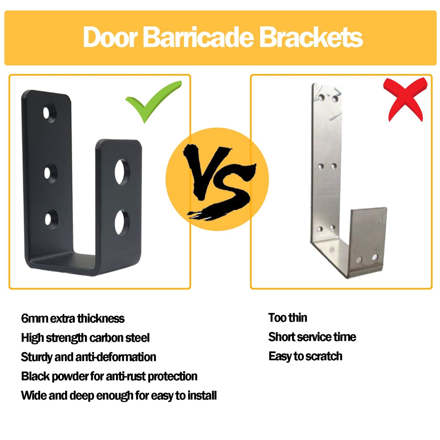 Door Barricade Brackets, 2 Pack 2x4 Door Barricade Brackets Door Security Barricade Brackets Bar Security Holder for Home, Barn, Shed, Garage, Gate to Security Door Reinforcement Fits 2x4 Bars, Black