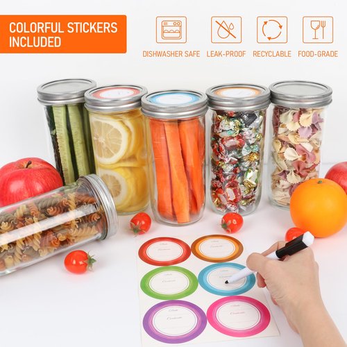 24 oz Wide Mouth Mason Jars 6 Pack, Glass Canning Jars with Airtight Lids, Leakproof Reusable Storage Containers for Pickling, Jam, Honey, Sauces, DIY Projects, Great Value Set with Secure Packaging