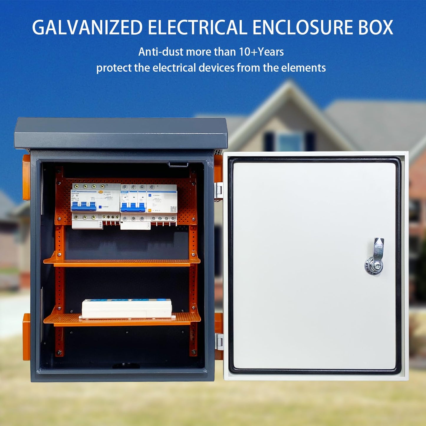 Outdoor Electrical Box NEMA Enclosure Weatherproof Junction Box with Fan Vent Metal Electrical Cabinet with Shelves (20x16x8”)