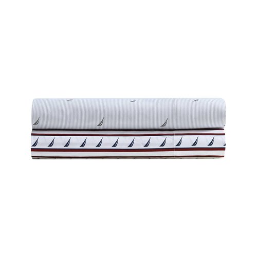 Nautica - Full Sheet Set, Breathable & Cooling Microfiber Bedding with Matching Sham(s), Wrinkle Resistant Bed Set (J-Class Boat Stripe Grey, Full)