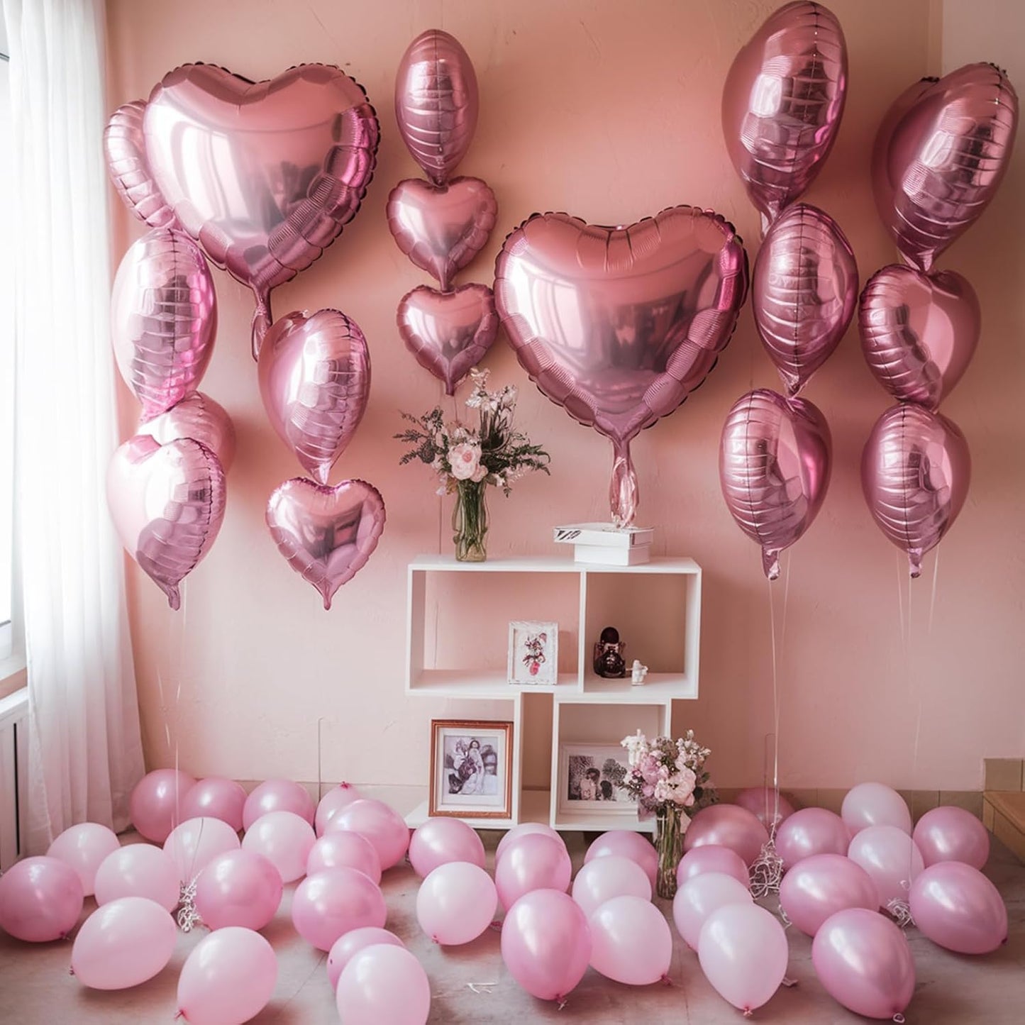Skiennix Pink Heart Balloons - 19PCS 18-Inch & 10-Inch Mylar Foil Balloons for Weddings & Birthdays