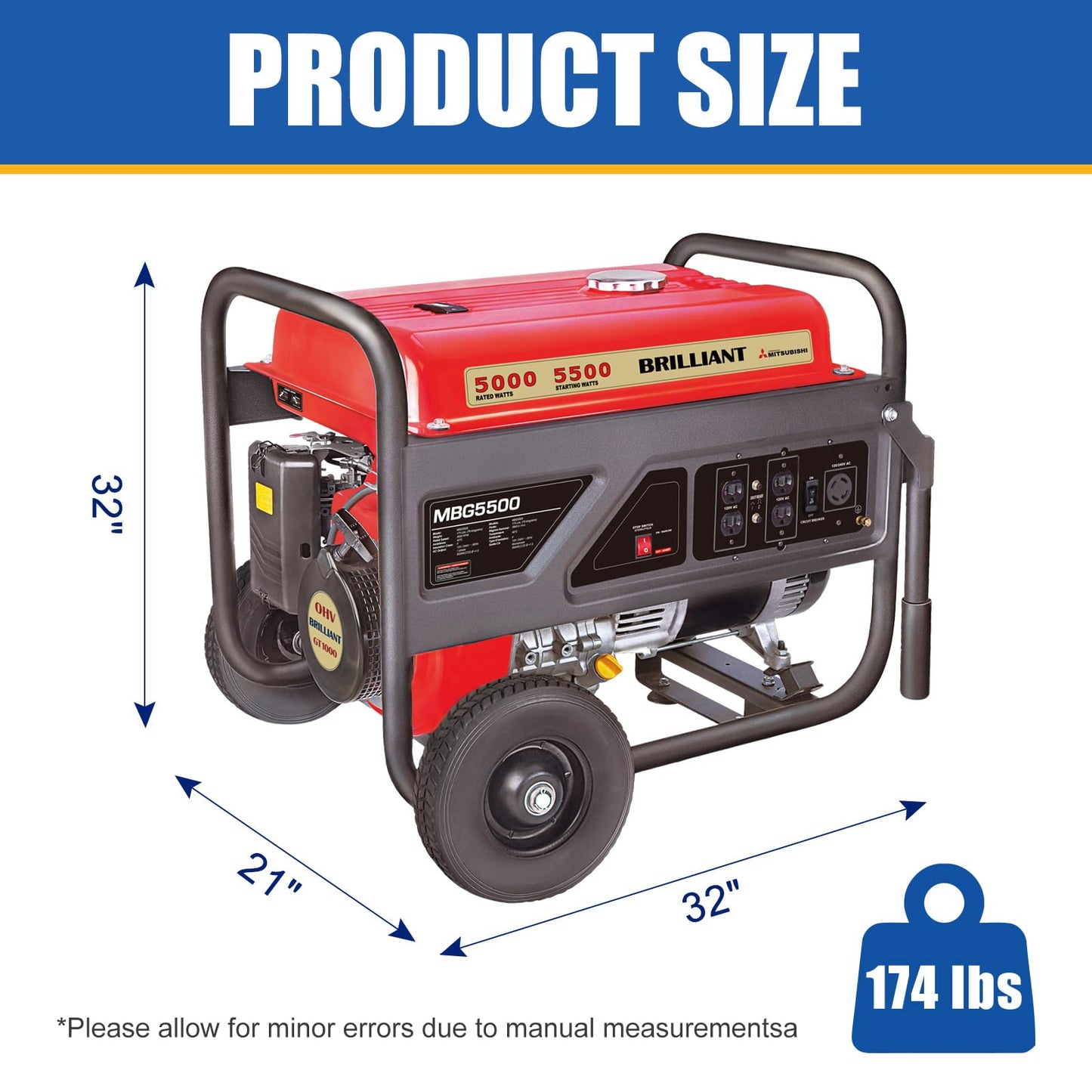 TOOLCY 5500W Gas Powered Generator – High-Performance Gas Generator with AVR, Steel Frame for Backup Power, Jobsite & Outdoor Use, 120V/240V 60Hz, Recoil Start, Not for Sale in California