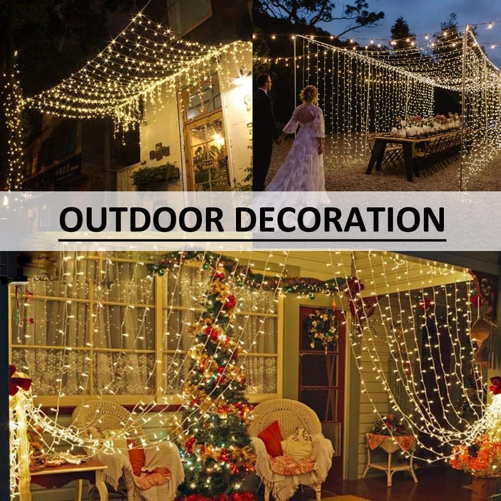Solhice LED Curtain Lights - 800 Warm White Twinkle Lights for Outdoor & Indoor Décor | 40ft x 10ft