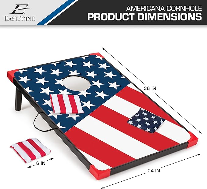 EastPoint Sports Cornhole Game Set Bean Bag Toss MDF - 2' W x 3' L - Built-In Storage, Convenient Carry Handles and 8 Premium Bean Bags