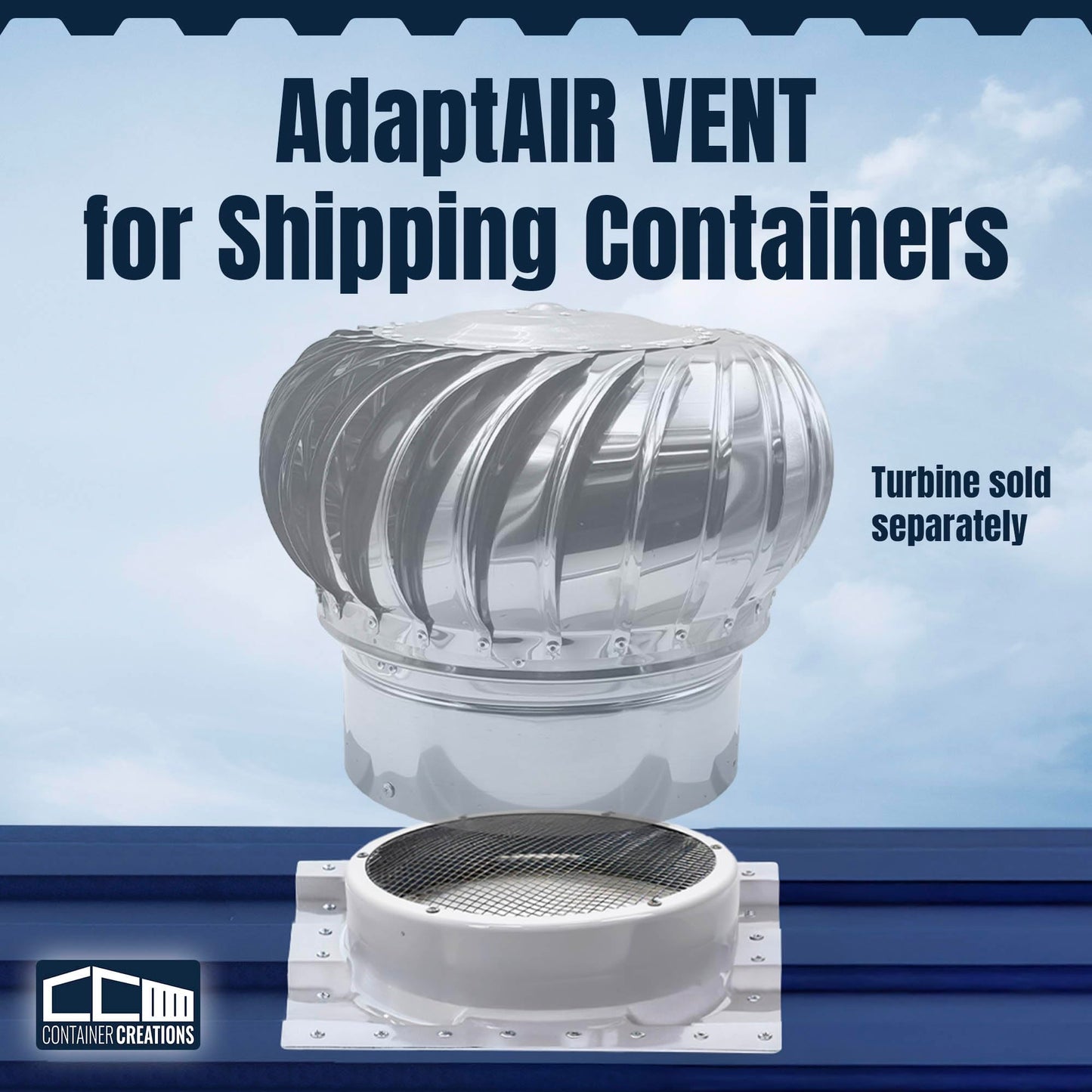 2 Pack AdaptAIR® Roof Vent for 12-inch Whirlybird Turbine, Shipping Container Roof Vent Adapter, Corrugated for Conex Container, Prevents Condensation & Overheating, Fits Any 12-Inch Turbine