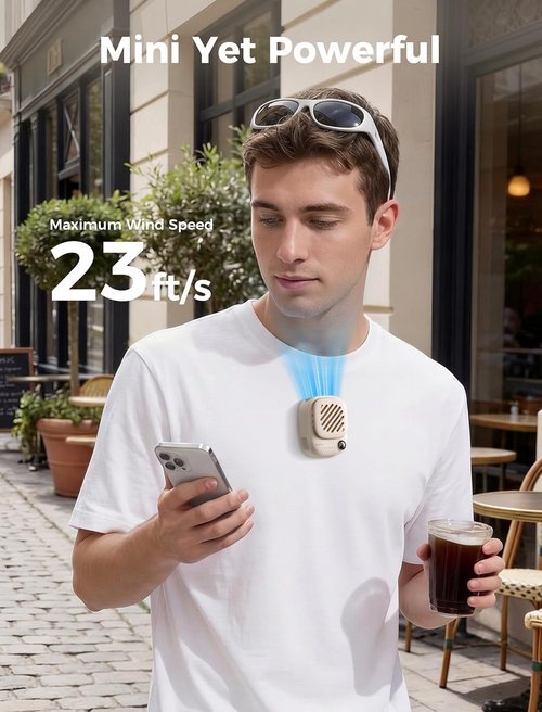 Aecooly Mini Portable Neck Fan - Hands-Free USB Rechargeable Design | 10H Max Cooling Time - Beige