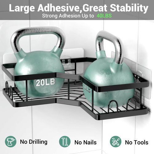 AKTECKE Corner Shower Caddy | Stainless Steel Adhesive Organizer - Rustproof 3-Pack No Drilling Shelf