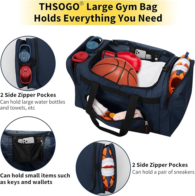 22 inch Gym Bag for Men - 55L Large Travel Duffle Bag Sports Equipment Bag with Multiple Zippered Pockets,Outdoor Workout Duffle Bag for Overnight Weekend - Navy Blue