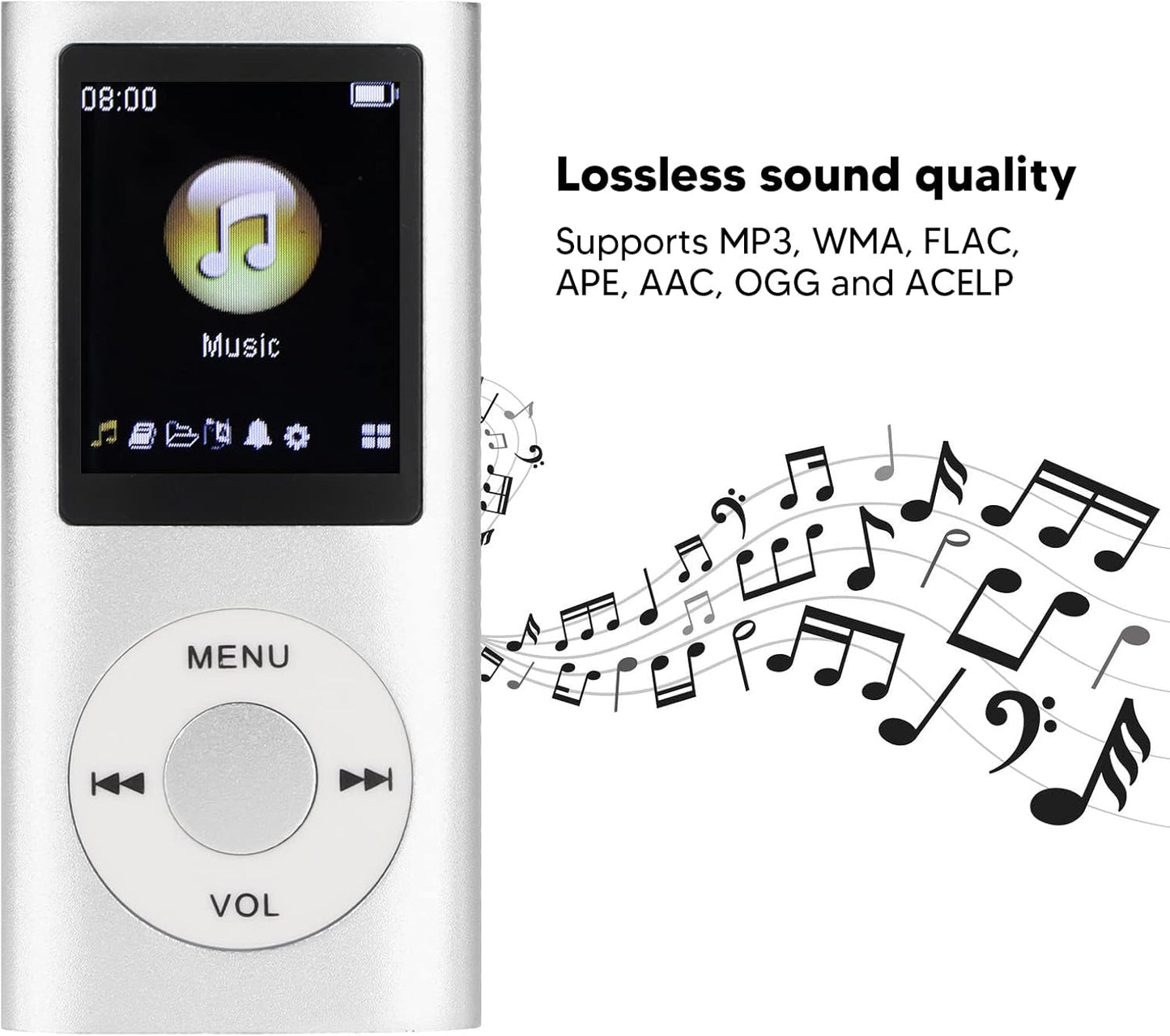 Cuifati MP3 64GB .8 Inch MP3 Player, Music Player Lossless Music LCD Screen Portable Music Player, Includes Charging