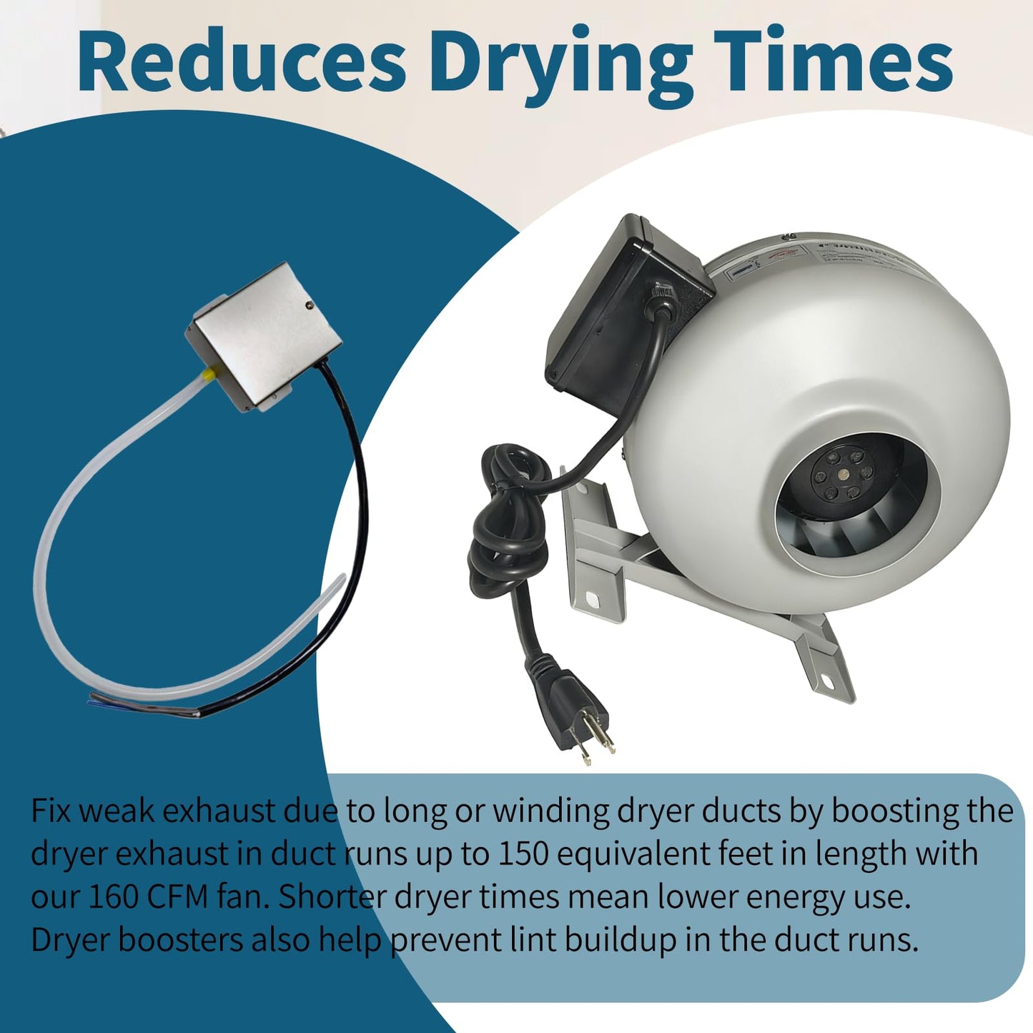 YGUAYINGC M-4DBT Automatic Dryer Duct Booster Exhaust Fan for Clothes Dryers – Quiet, Stable, Durable, Saves Drying Time, Compatible with All Dryers (M-4DBT)