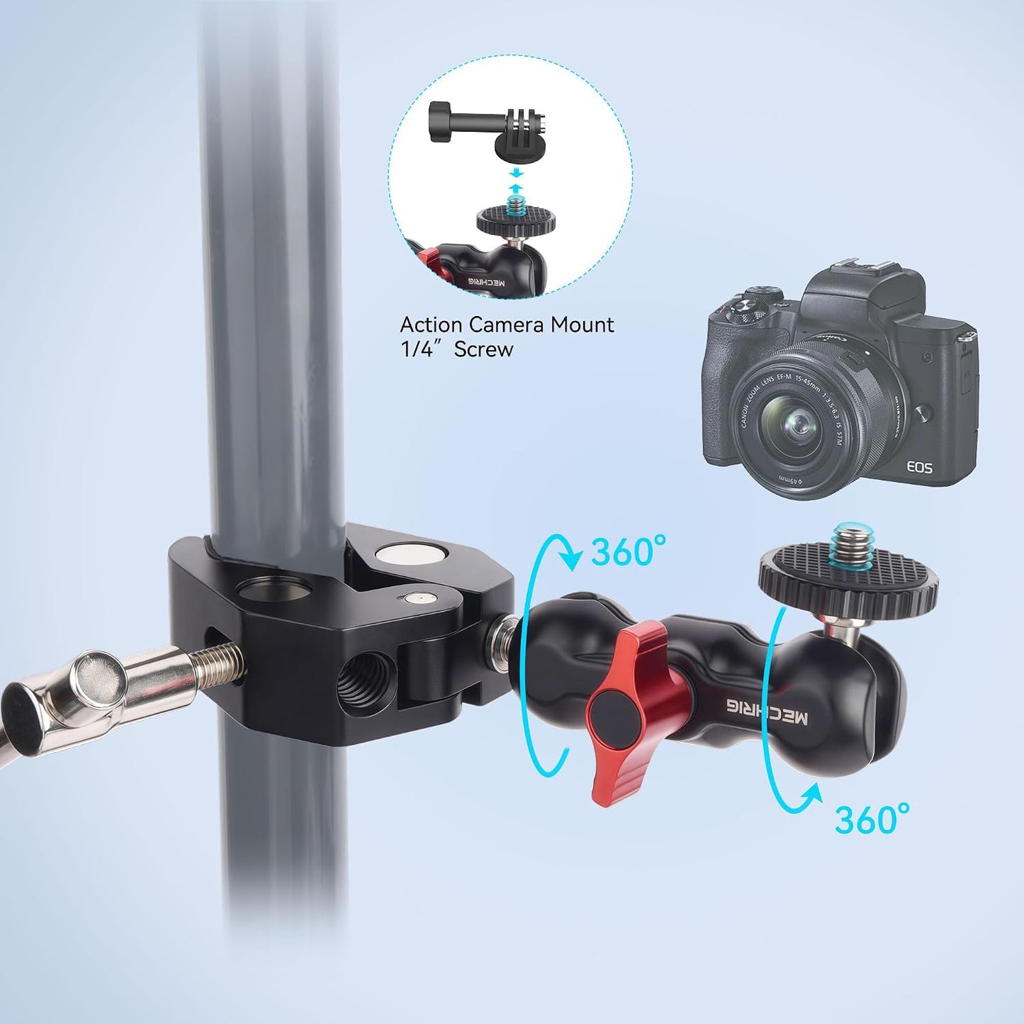 Mechrig 360 1/4"-20 3/8"-16 (SJ019) Camera Clamp Mount with Dual Ballhead Magic Arm, Double Ball Head Adapter