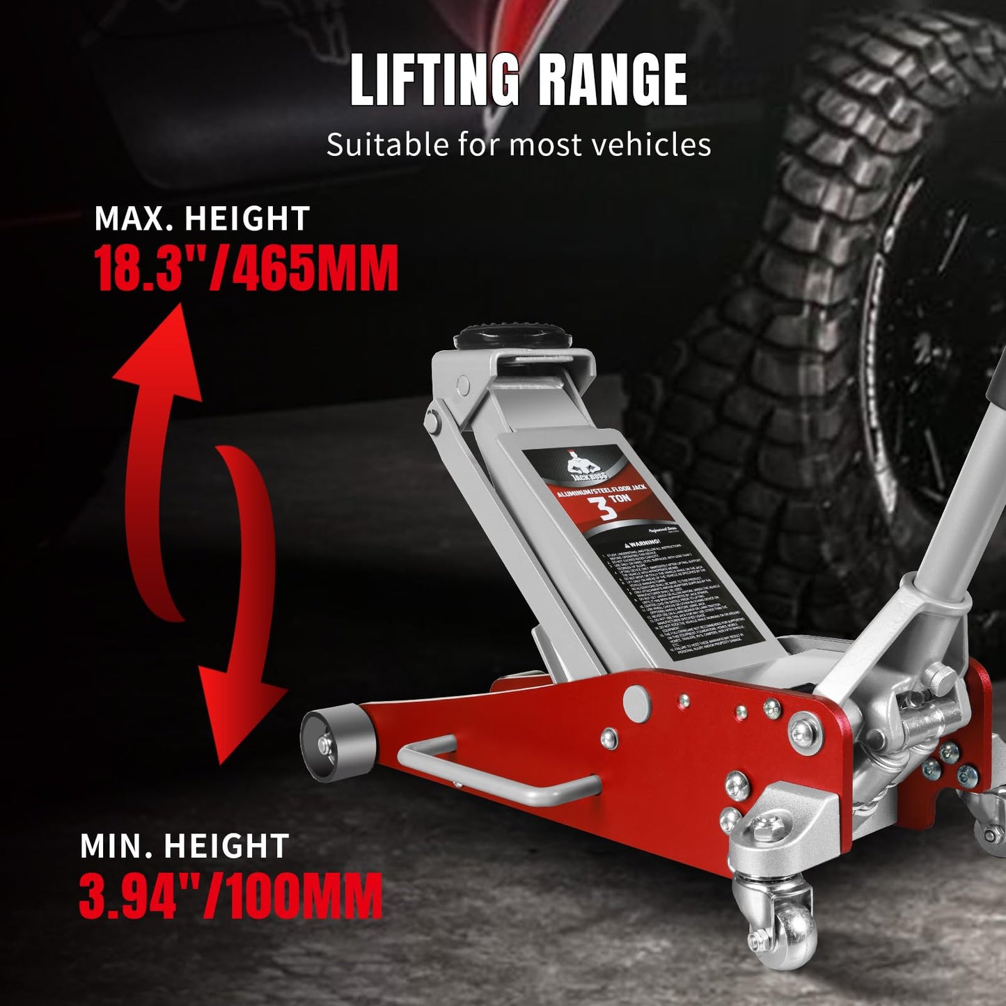 Jack Boss 3 Ton(6,600 LBs) Low Profile Aluminum and Steel Car Jack with Dual Piston Quick Lift Pump and Jack Stands 2 Ton (4,400 LBs) Lifting Car Stand, Fit Use for Cars Automotive Sedans, Red, 2 Pack
