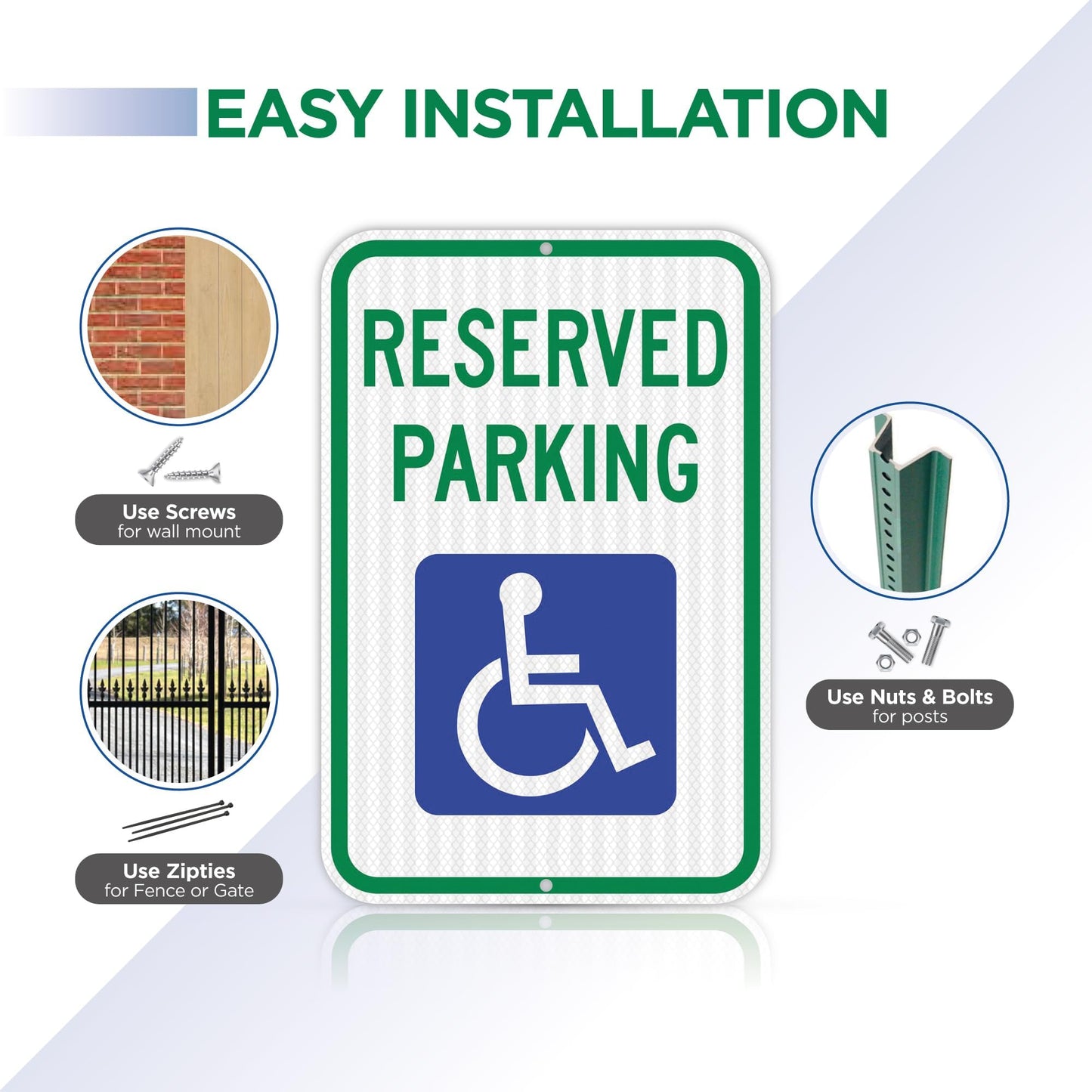 OLANZU Handicap Parking Sign - Pack of 12 Handicap sign - 12" x 18" Engineer Grade - Handicapped Parking Sign - 0.06 Inch Aluminum - UV Protected & Weather Resistant