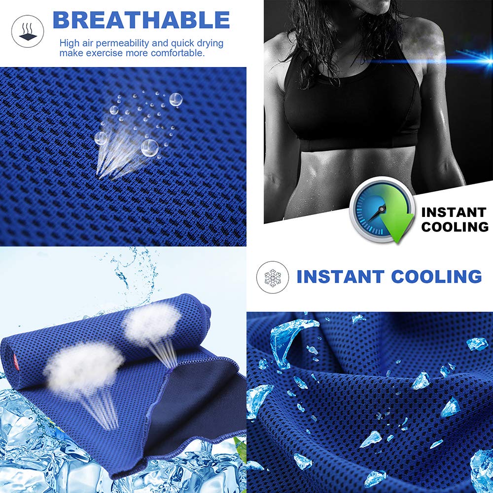 immoono Pack of 20 Cooling Towel 40x12'' Ice Towel for Neck and Face Microfiber Chilly with Bag Breathable Yoga Gym Stay Cool Towels Sweat Rag for Workout Running Camping Pilates Beach, Dark Blue