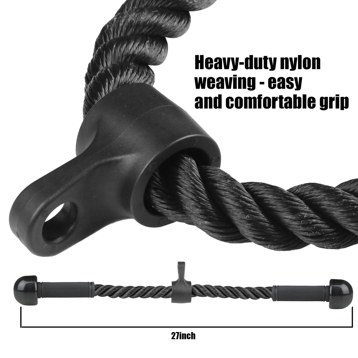 QIANGZEHU Tricep Rope Cable Attachment for Gym Rope Pull-Down Attachment with Rubber Handles Exercise Machine Attachments Pulley System