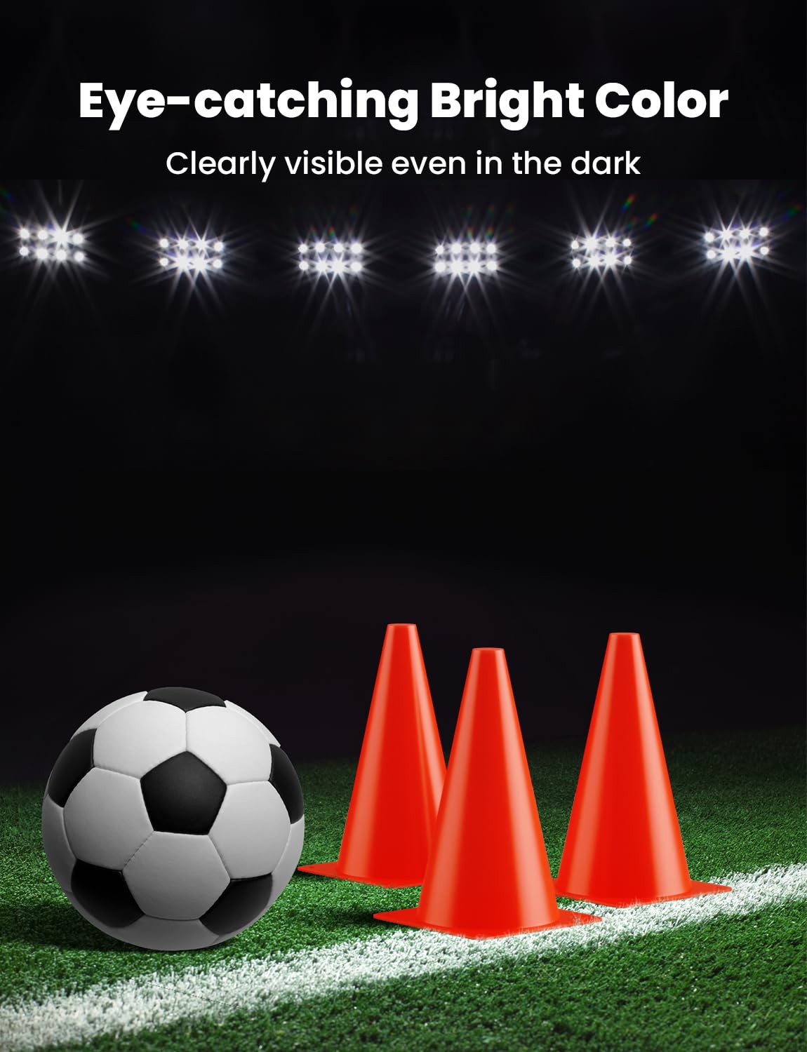GHB 9 Inch Soccer Cones 12 Pack Disc Soccer Sport Cones Training Field Marker Agility Cones for Basketball, Coaching, Practice Equipment Includes Drills Guide (9" 12Pcs Orange)