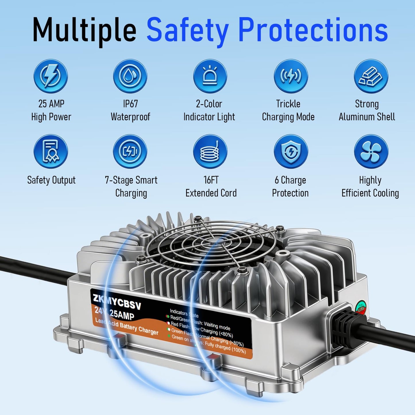 24V 25A Scissor Lift Battery Charger, 24 Volt Golf Cart Battery Charger, 24 Volt Battery Charger for Genie Skyjack, JLG Scissor Lift, Forklift, Electric Pallet Jack, Floor Scrubber