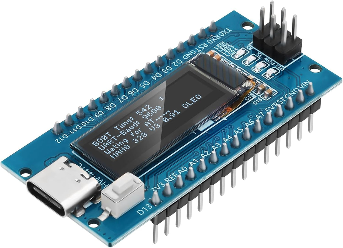 Meshnology 1Pcs V3.0 ATmega328P 0.91 inch 128 32 CH340C Nano Board with * Pixel OLED Display Chip Microcontroller
