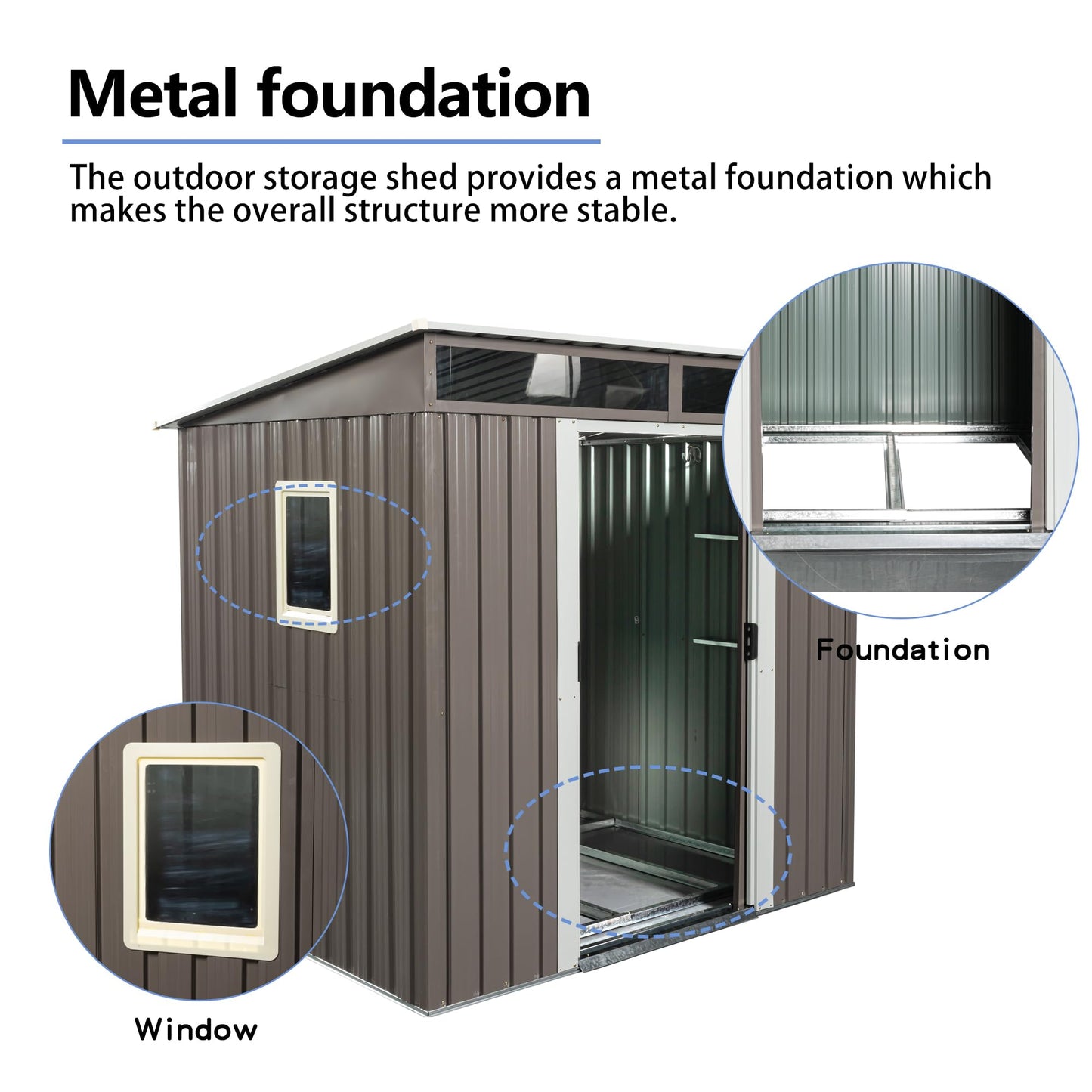 6FT x 5FT Outdoor Storage Shed, Heavy Duty Galvanized Steel Garden Shed with Sloped Roof, Sliding Lockable Doors, Punched Vents & Foundation Kit, Weather Resistant Tool Shed, Grey with Window
