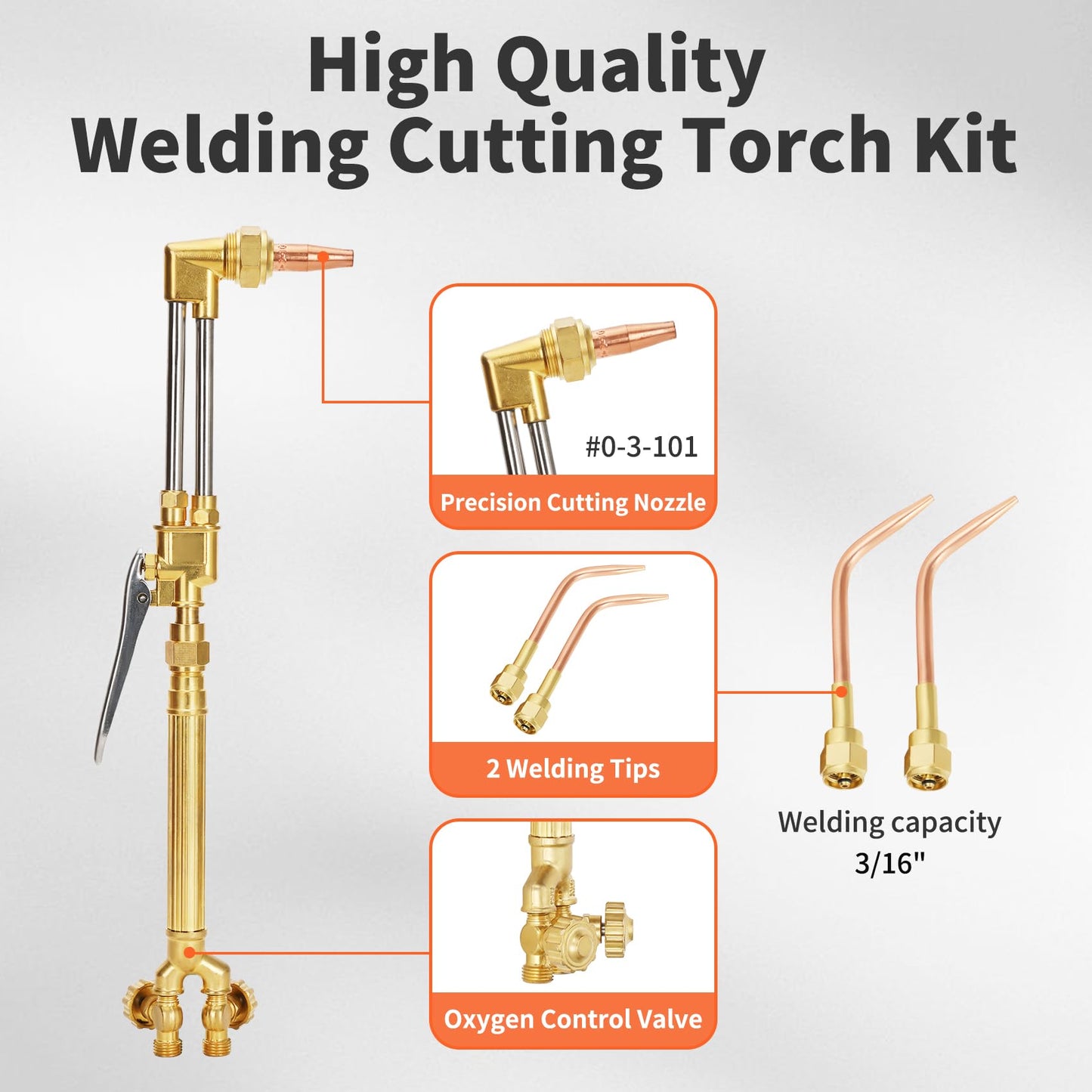 MIU-1516 Portable Oxygen Acetylene Torch Kit with Gas Tank, Professional Brazing Welding Cutting Torch Set Durable Metal ABS Design with Gauge Ideal for DIY Welding Projects and Metalwork