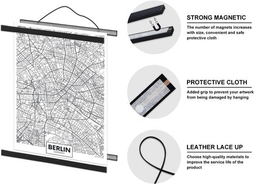 Benjia Magnetic Light Wood Poster Frames - 4 Pack for 12x16, 12x18, 12x24 Art Prints | Black