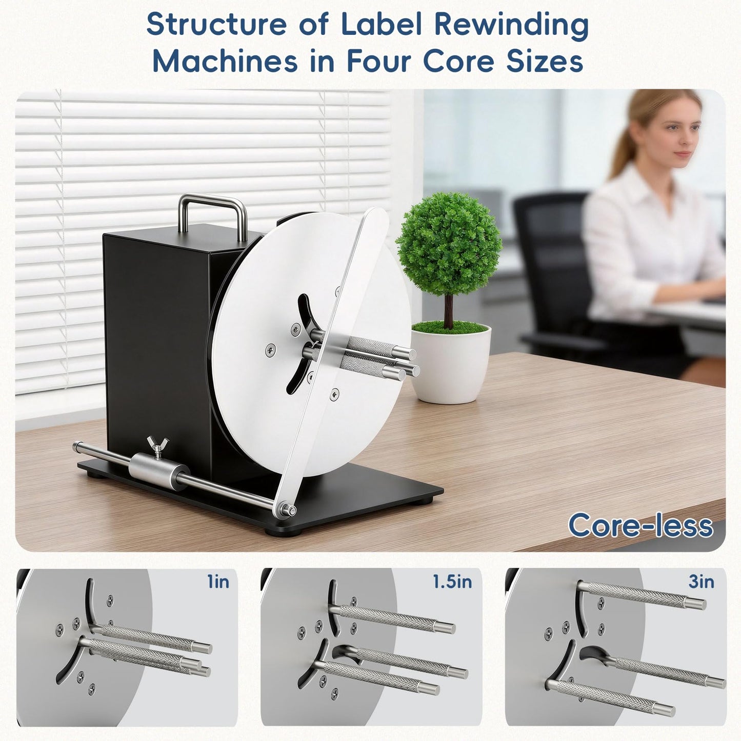 Automatic Label Rewinder Machine, Label Rewinder for 1"/1.5"/3" Core, Adjustable Speed Sync with Printer, Max Label Diameter 7.28" Width 4.72" and 2 Way Winding Direction