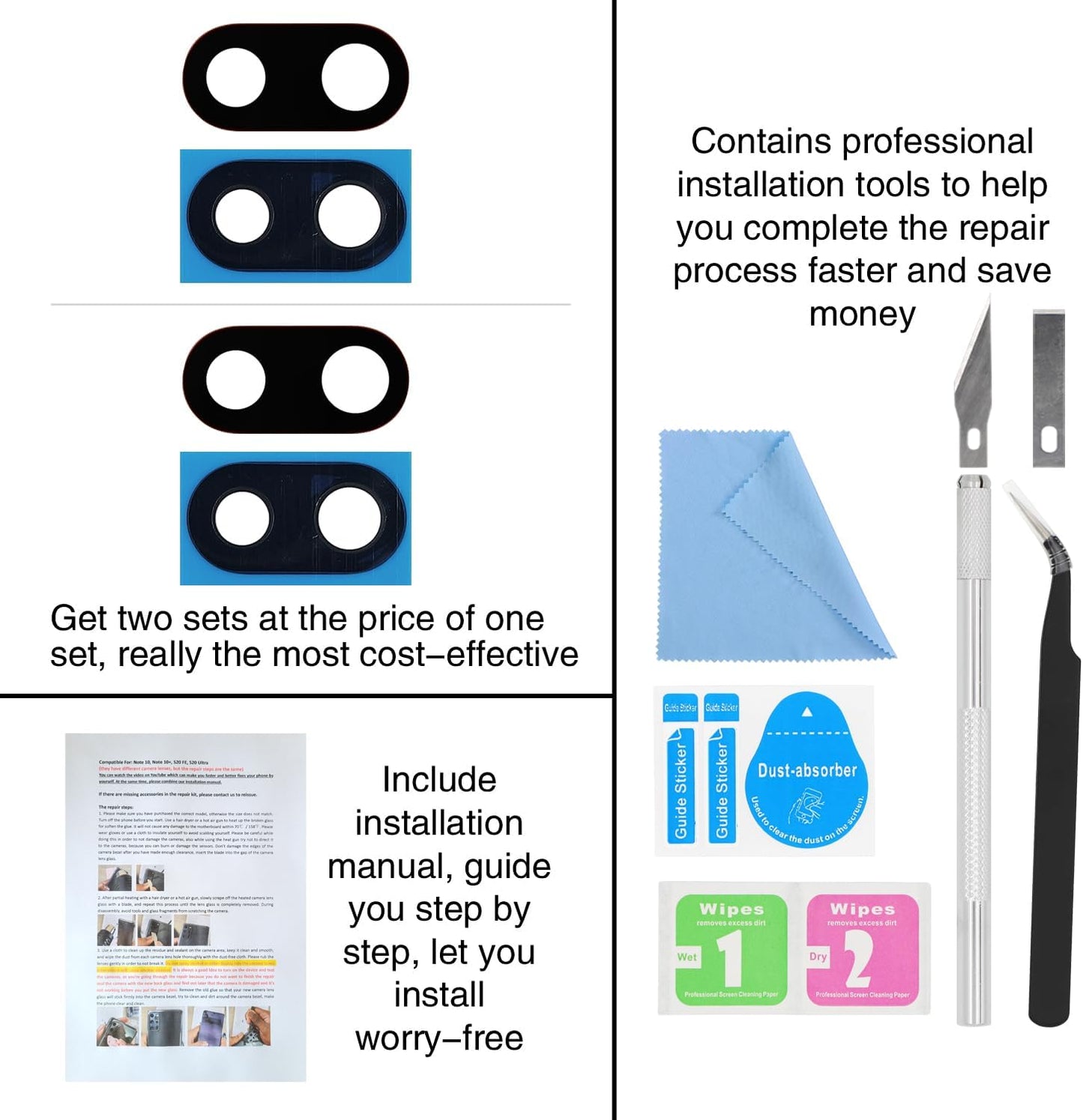 ASDAWN 2PCS 8a 6.1 Inches 8a Set Back Rear Camera Lens Glass Replacement for Google Pixel with Pre-Installed Adhesive