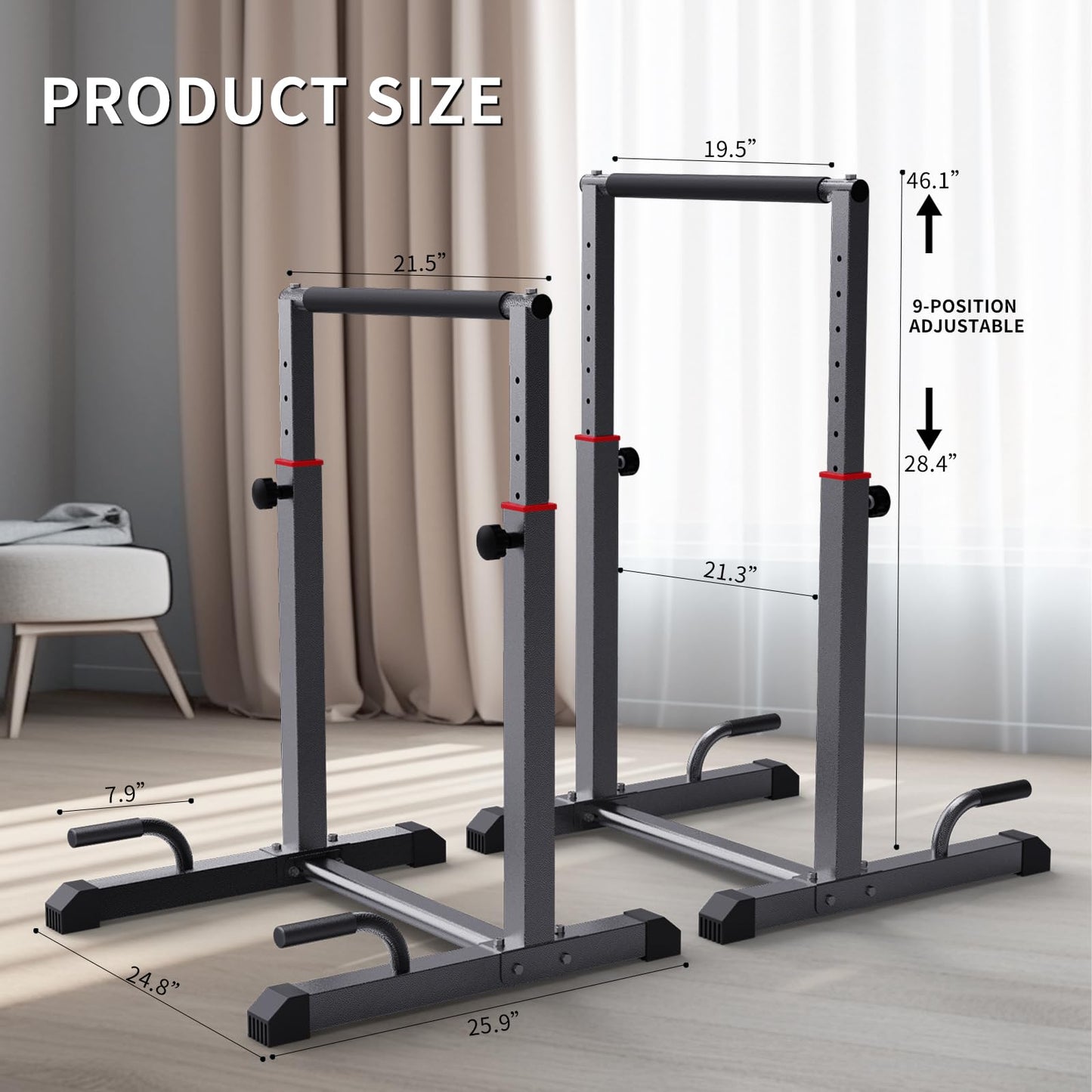 K KiNGKANG Dip Bar Station Set, 9 Level Adjustable, 1200lbs Heave Duty Dip Station for Full Body Workout Fitness,Functional Parallettes Bars
