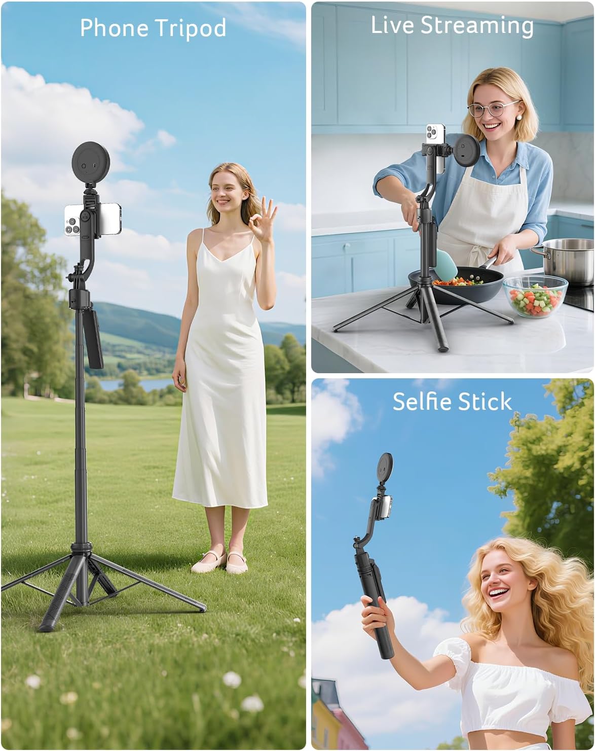 Acer 64", 360Rotating Gadget Auto Face Tracking Tripod for iPhone/Cell Phone/Android/Camera with Light and Remote, No