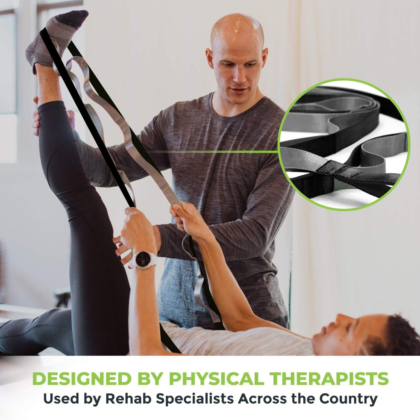 Gradient Fitness Stretching Strap for Physical Therapy, 12 Multi-Loop Stretch Strap 1" W x 8' L, Neoprene Handles, Physical Therapy Equipment, Yoga Straps for Stretching, Leg Stretcher (Black)