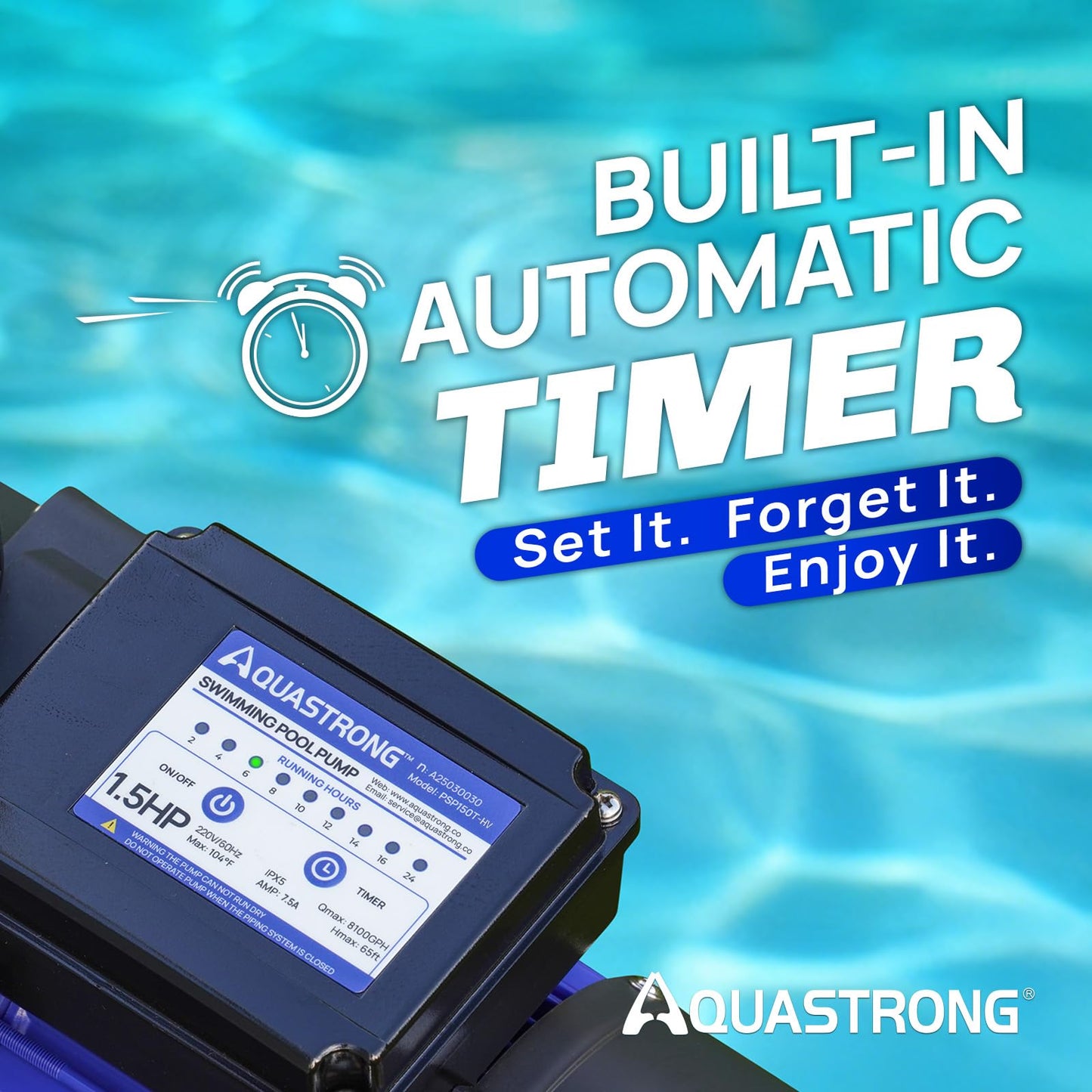 AQUASTRONG 18in Sand Filter Pump for Above Ground Pool with Timer, 220V, 1.5 HP, 8100 GPH Pool Pumps Above Ground for Pools Up to 28000 GAL, Pool Sand Filter with 6-Way Valve