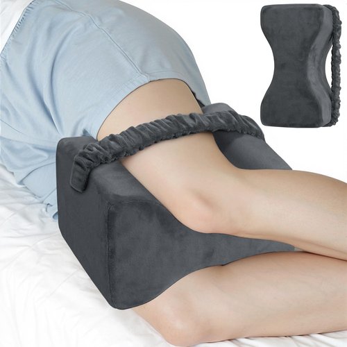 ComfyInLove Knee Pillow for Side Sleepers, Memory Foam Leg Pillow with Strap for Side Sleeping, Supportive Elevation Pillow Between Legs for Knee, Ankle Sciatica, Pregnancy, Joint Pain (Gray/Medium)